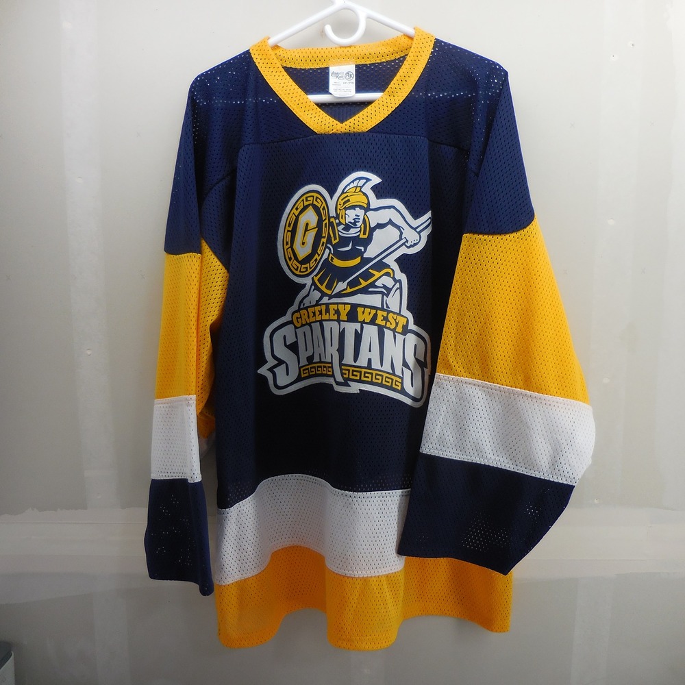 Athletic Knit Greeley West Spartans Hockey Jersey Mens XXL Blue Yellow #6 AK‎